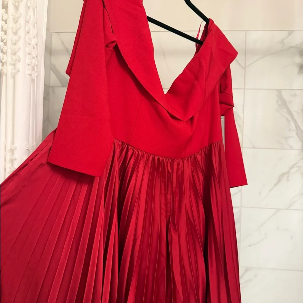 NWT Hutch Wedding Guest Dress Women's Long Sleeve Off-Shoulder Dress in Red - Picture 12 of 13